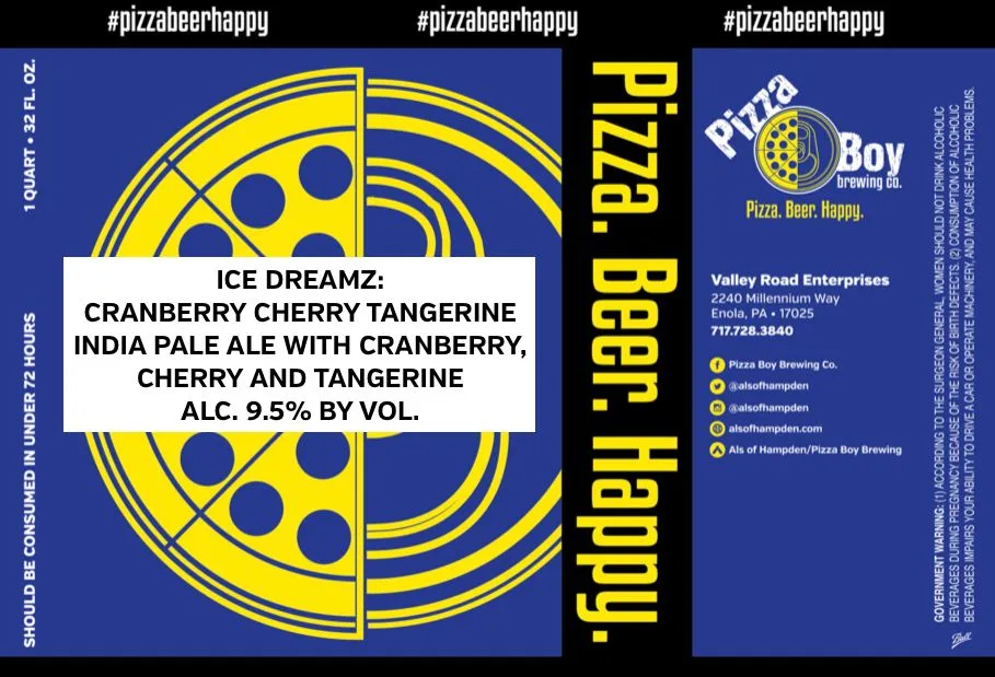 Ice Dreamz: Cranberry Cherry Tangerine label art — PIZZA BOY BREWING CO.