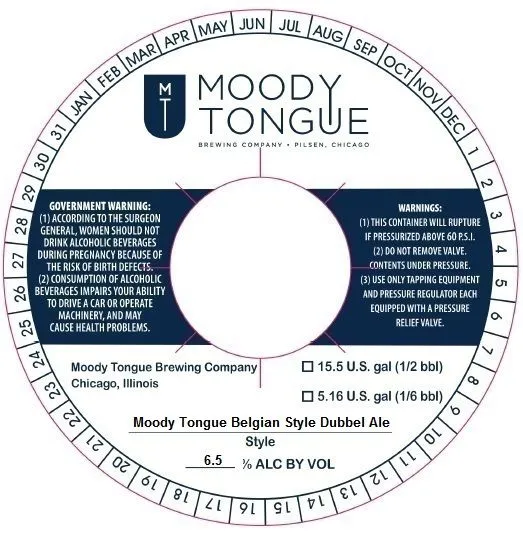 Belgian Style Dubbel Ale — full label as filed with TTB