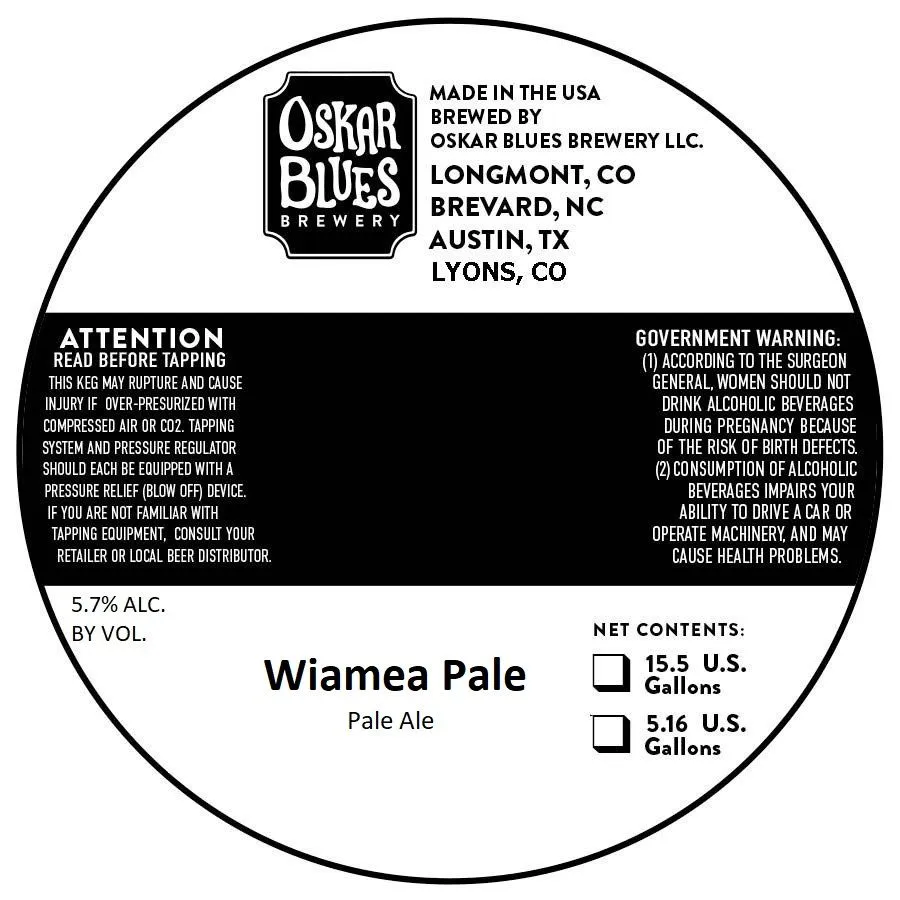 Wiamea Pale — full label as filed with TTB