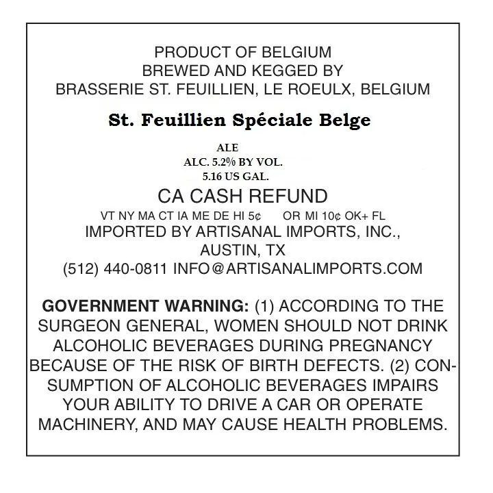 St. Feuillien Spéciale Belge — full label as filed with TTB
