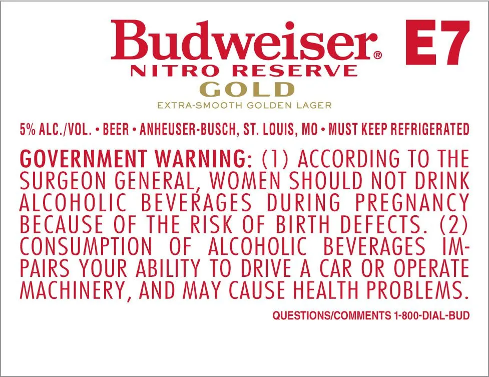 Budweiser Nitro Reserve Gold — full label as filed with TTB