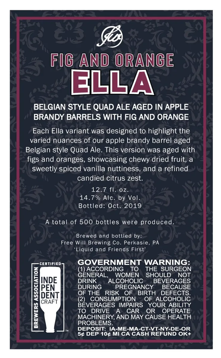 Fig and Orange Ella label art — FREE WILL BREWING CO.
