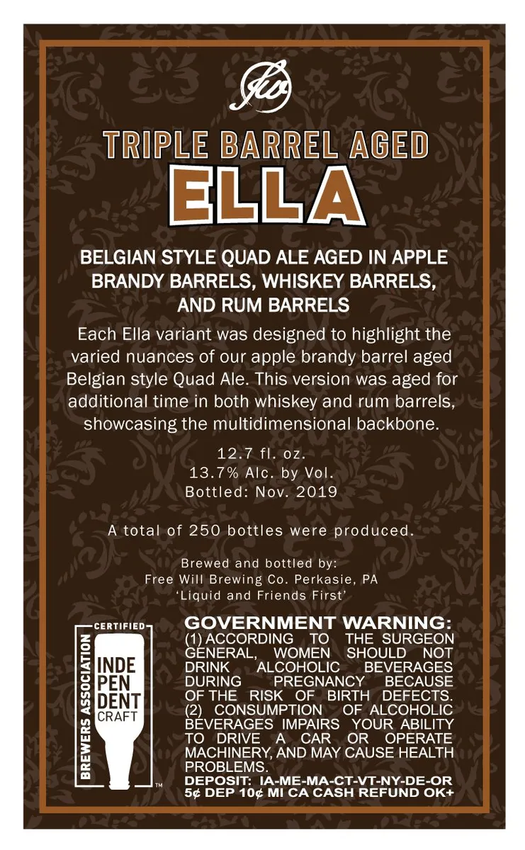 Triple Barrel Aged Ella label art — FREE WILL BREWING CO.