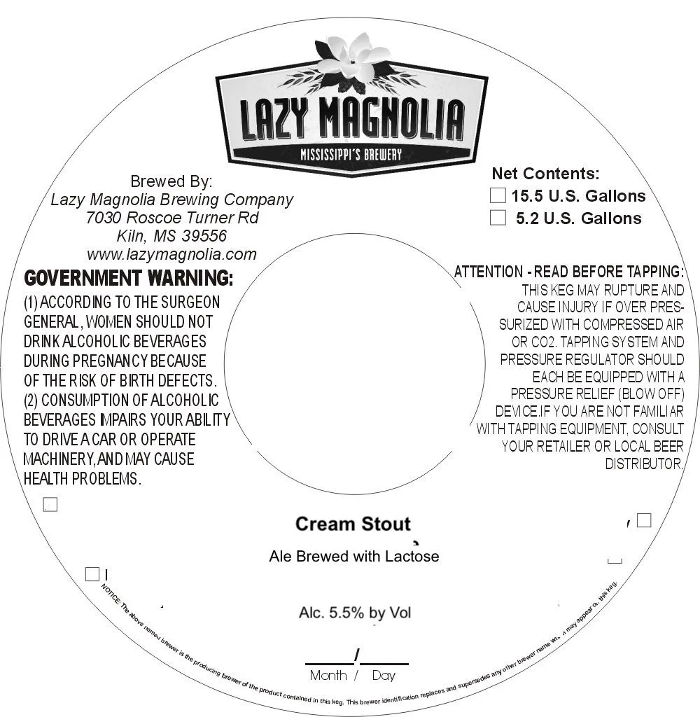 Cream Stout — full label as filed with TTB