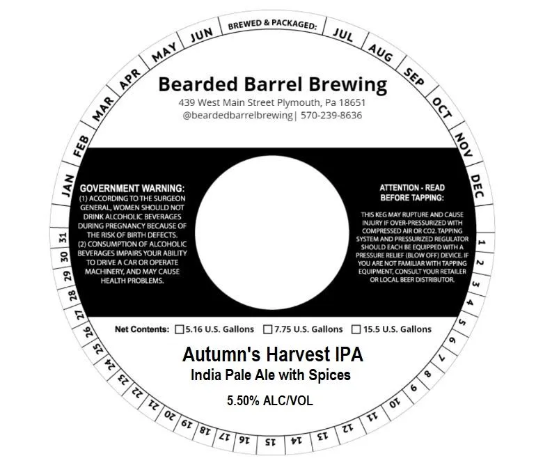 Autumn's Harvest IPA — full label as filed with TTB