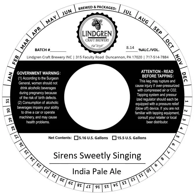 Sirens Sweetly Singing — full label as filed with TTB
