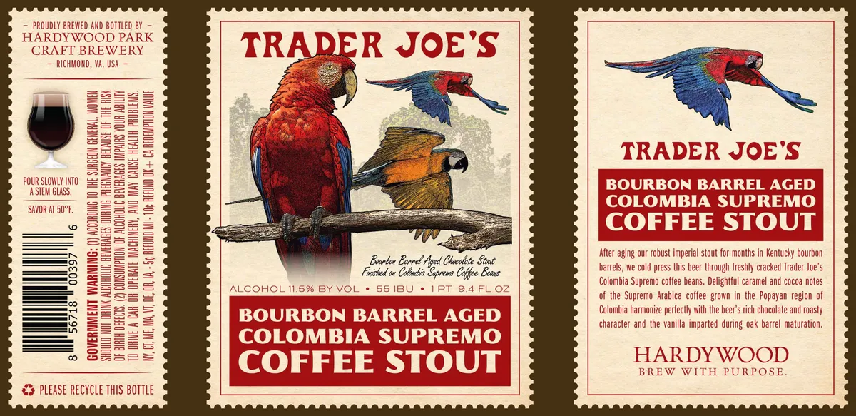 Trader Joe's Bourbon Barrel Aged Colombia Supremo Coffee Stout — full label as filed with TTB