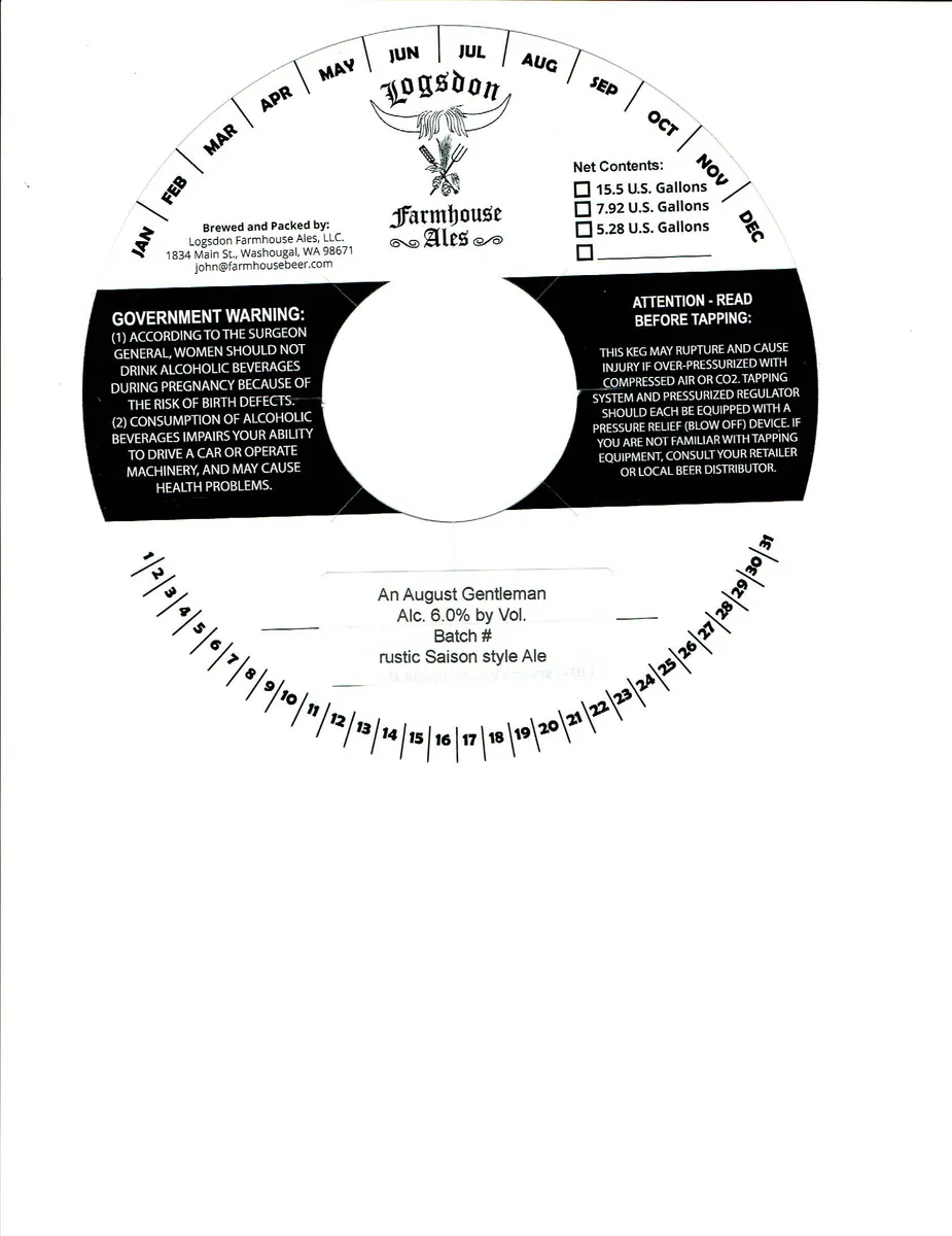 An August Gentleman — full label as filed with TTB