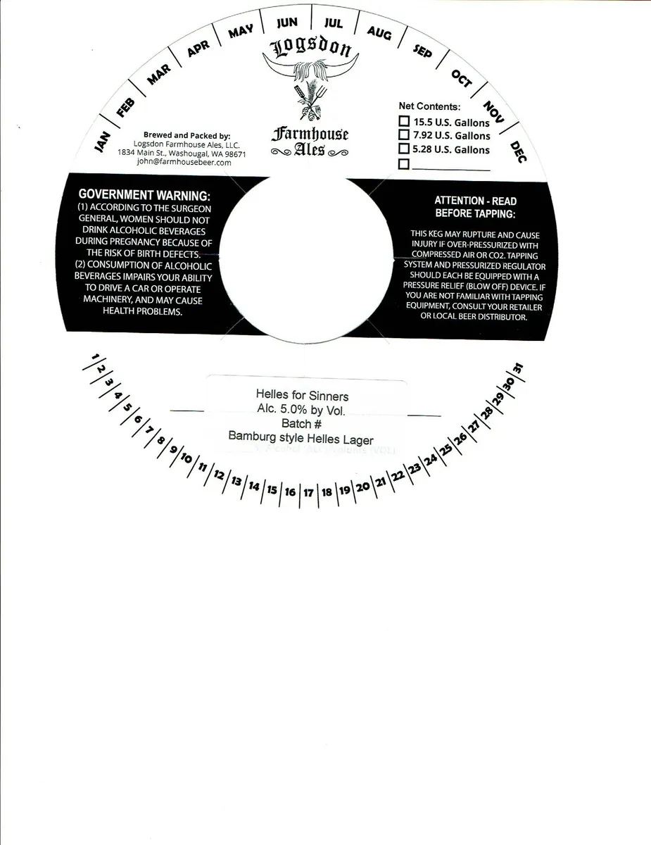 Helles for Sinners — full label as filed with TTB