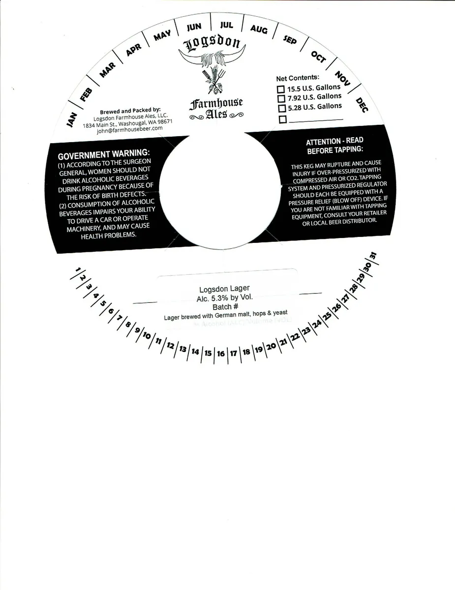 Logsdon Lager — full label as filed with TTB