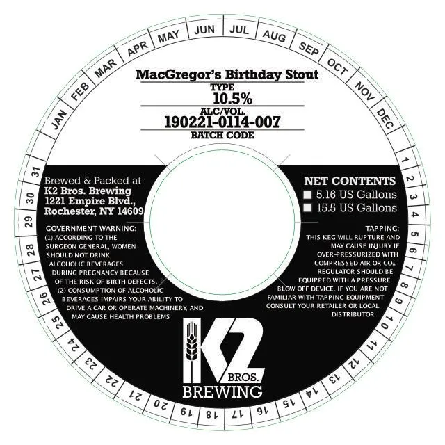 MacGregor's Birthday Stout — full label as filed with TTB