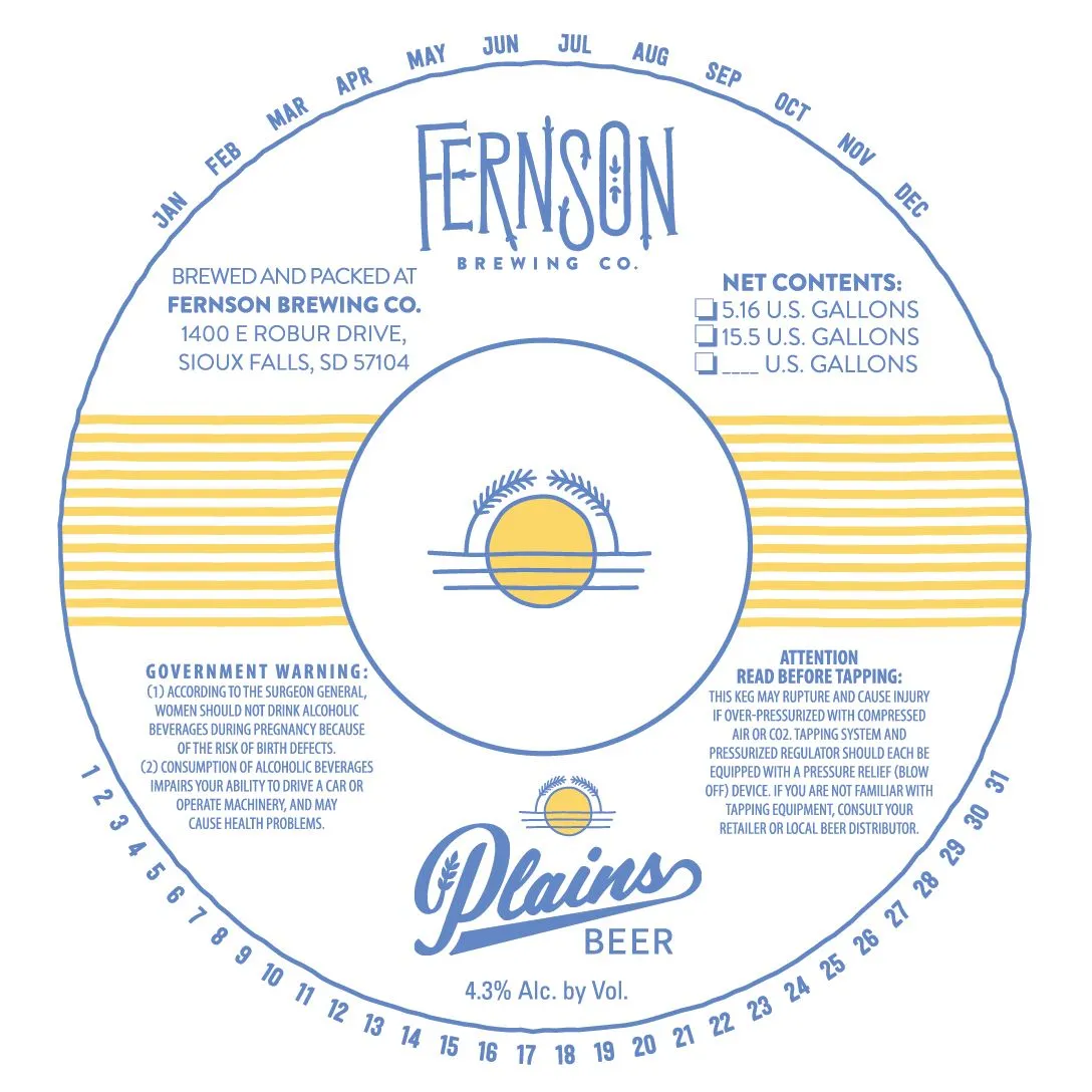 Plains Beer Pilsner label art — FERNSON BREWING CO