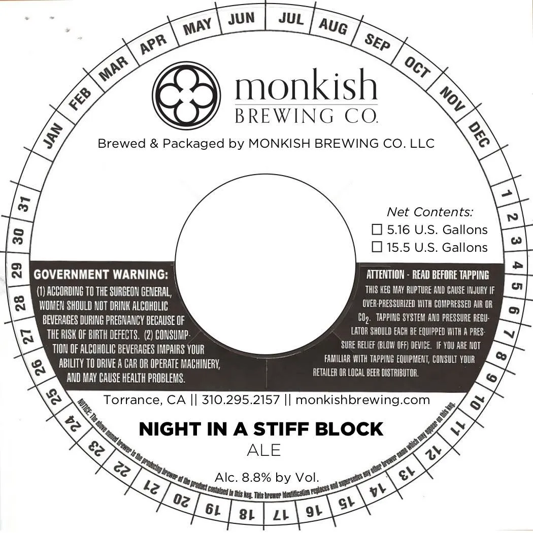 Night In A Stiff Block — full label as filed with TTB