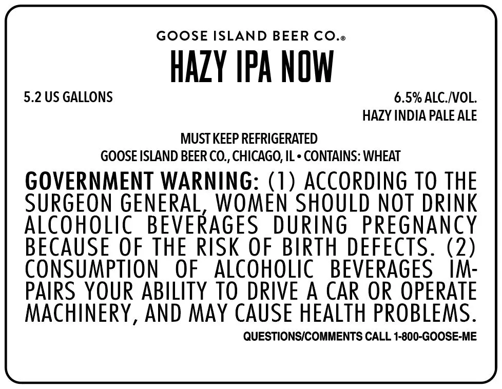 Hazy IPA Now — full label as filed with TTB