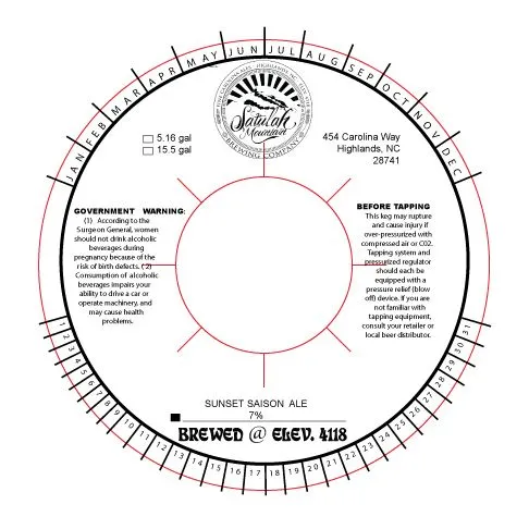 Sunset Saison Ale — full label as filed with TTB