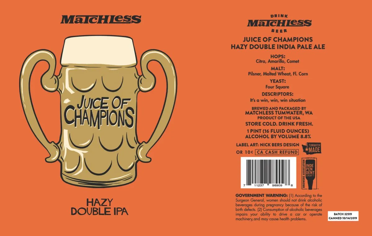 Juice of Champions label art — MATCHLESS