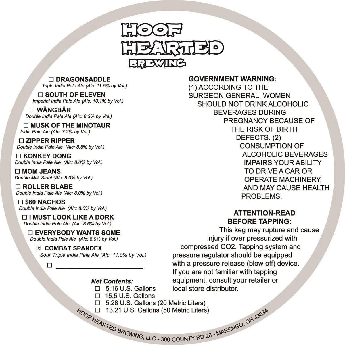 Combat Spandex — full label as filed with TTB