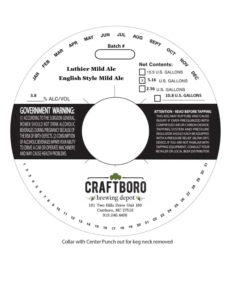 Luthier Mild Ale — full label as filed with TTB