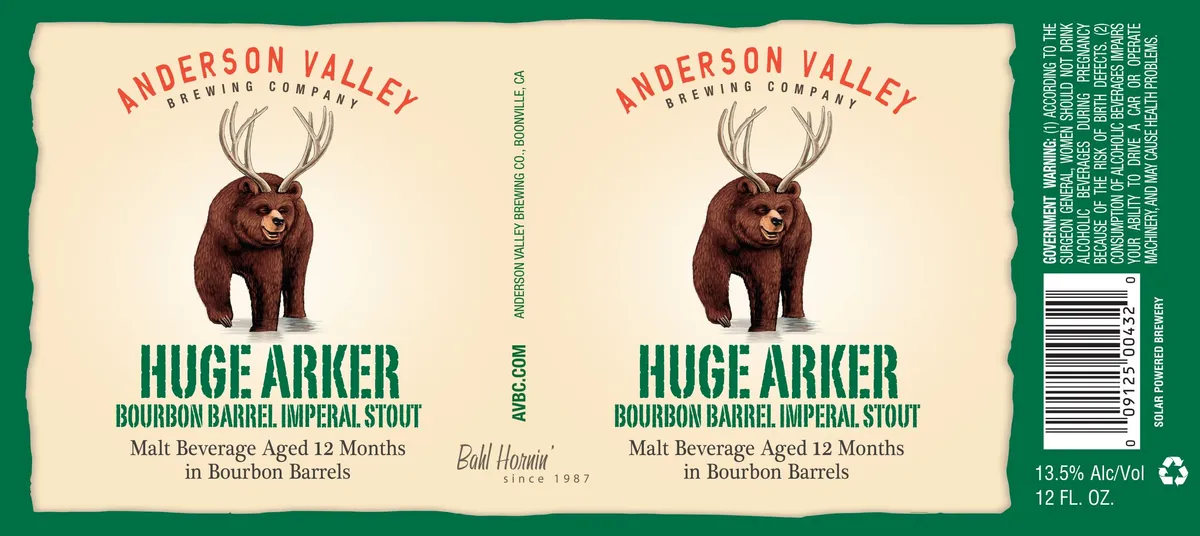 Huge Arker Bourbon Barrel Imperial Stout — full label as filed with TTB