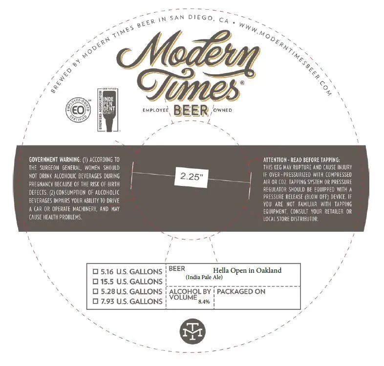 Hella Open in Oakland — full label as filed with TTB