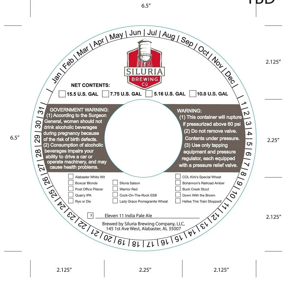 Eleven 11 India Pale Ale — full label as filed with TTB