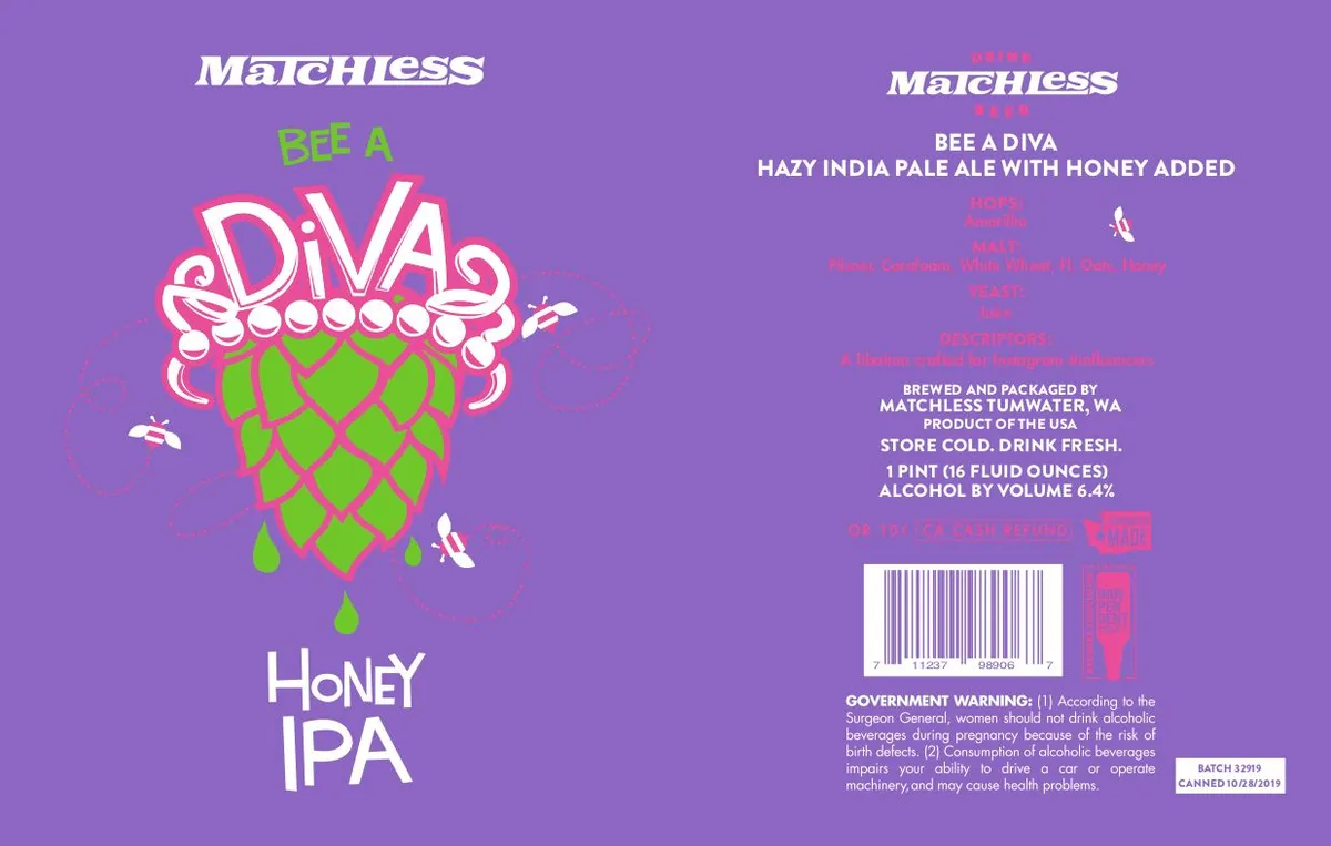 Bee A Diva label art — MATCHLESS