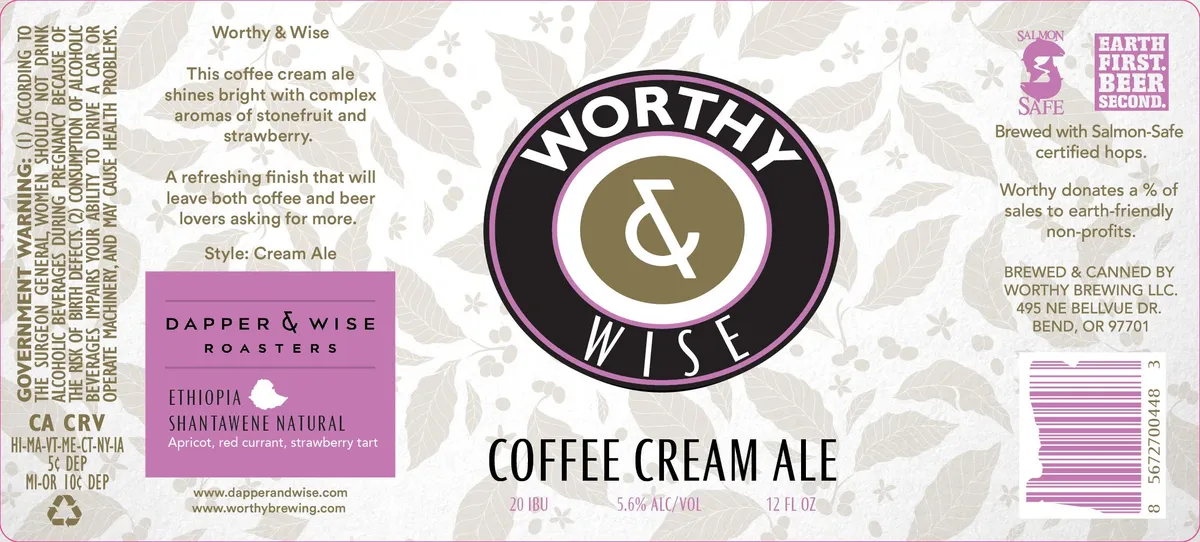 Worthy & Wise Coffee Cream Ale label art — WORTHY BREWING
