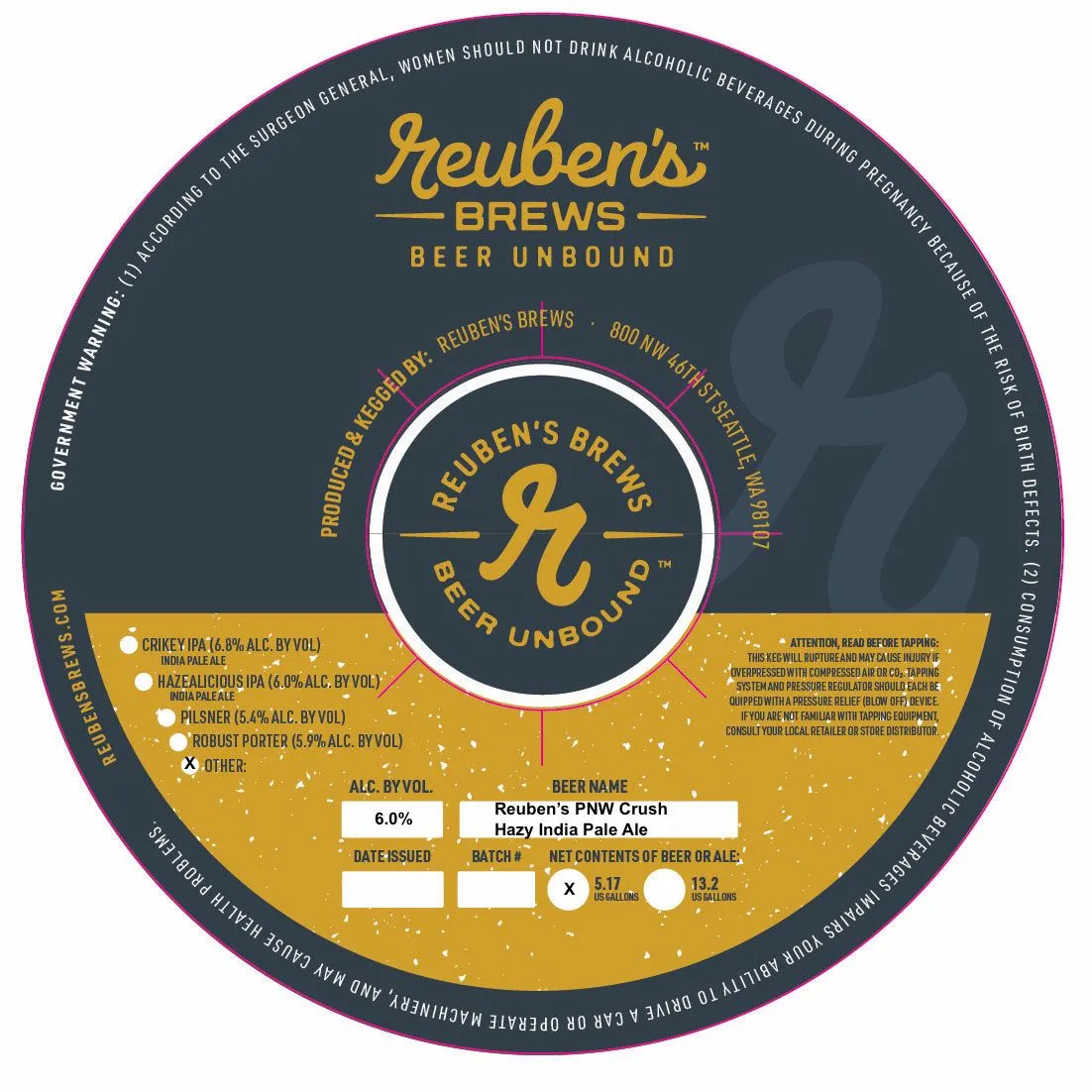 Reuben's PNW Crush — full label as filed with TTB