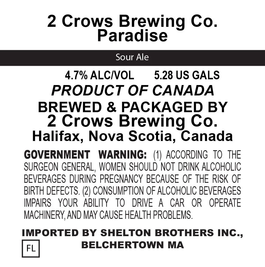Paradise — full label as filed with TTB