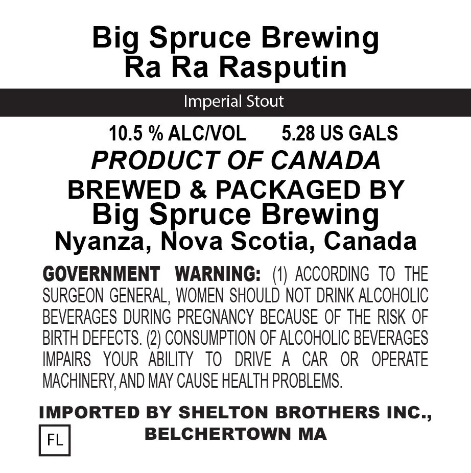 Ra Ra Rasputin — full label as filed with TTB