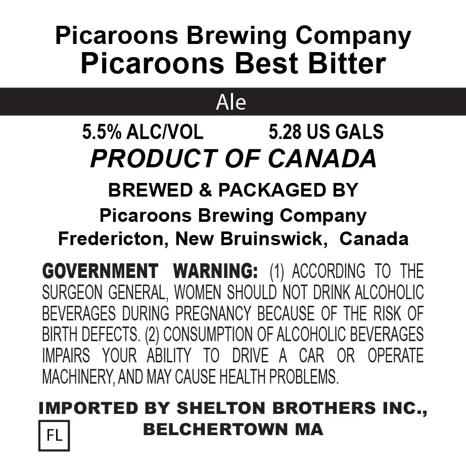 Picaroons Best Bitter — full label as filed with TTB