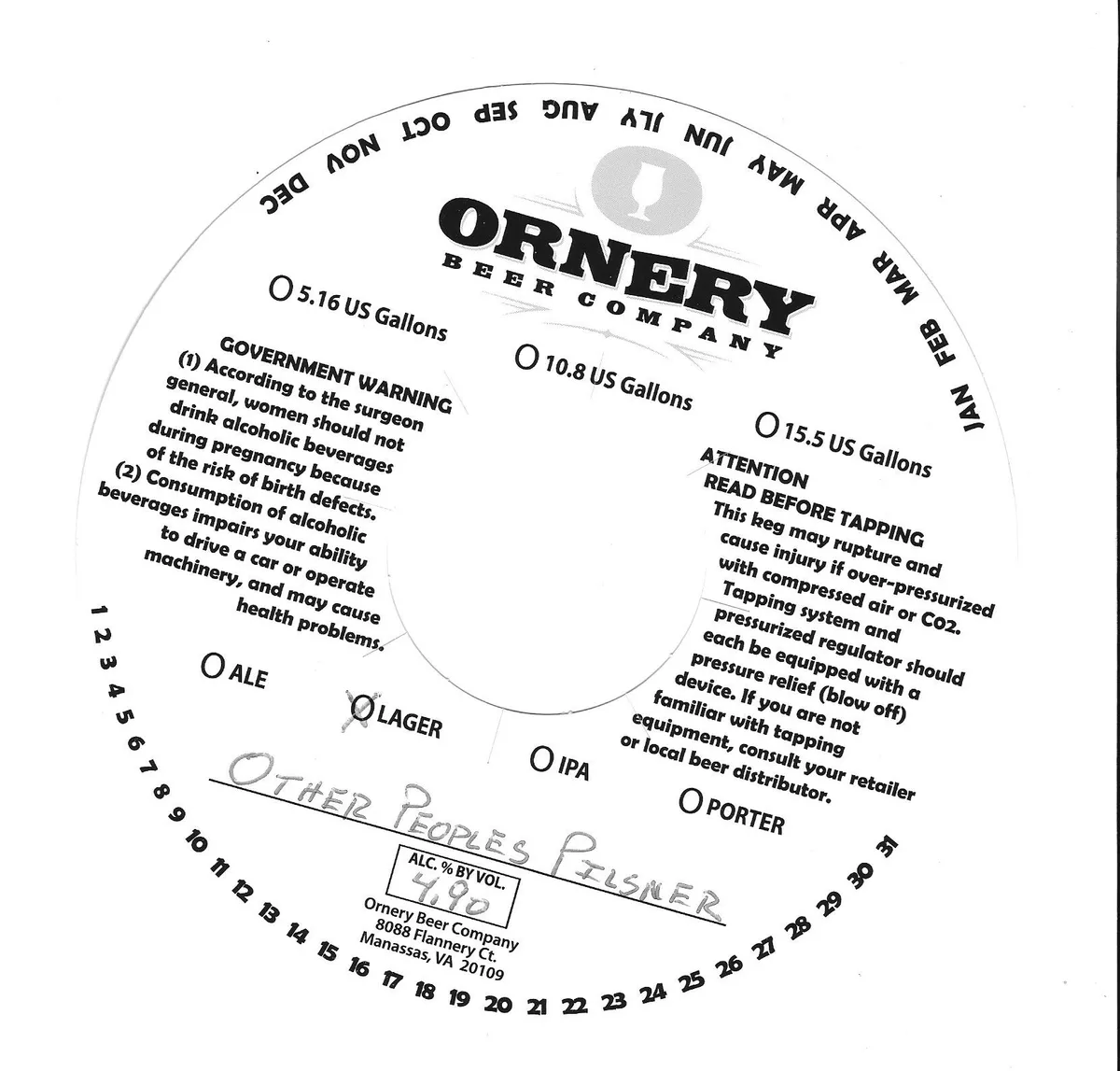 Other Peoples Pilsner — full label as filed with TTB
