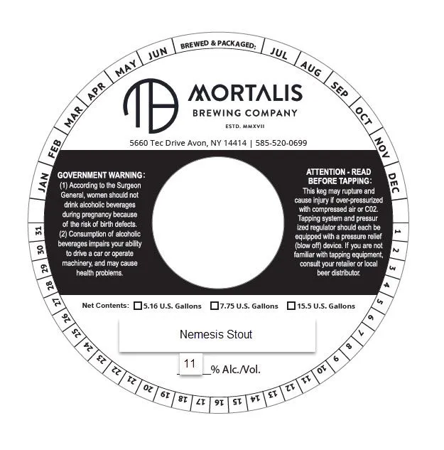 Nemesis Stout — full label as filed with TTB