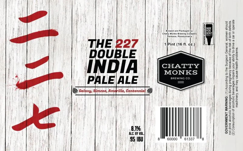 The 227 label art — CHATTY MONKS BREWING CO.