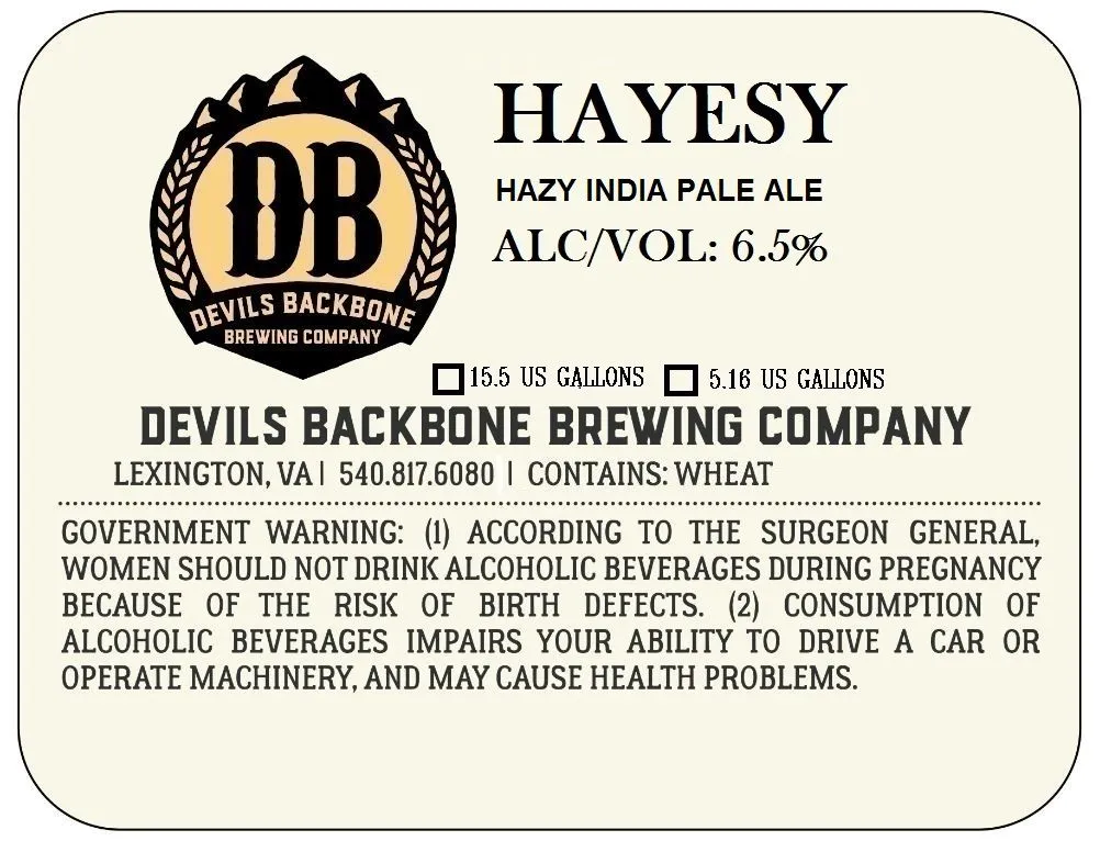 Hayesy — full label as filed with TTB