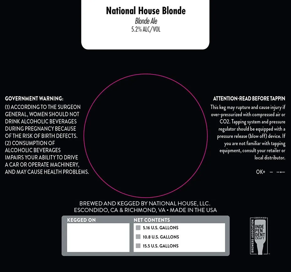 National House Blonde — full label as filed with TTB