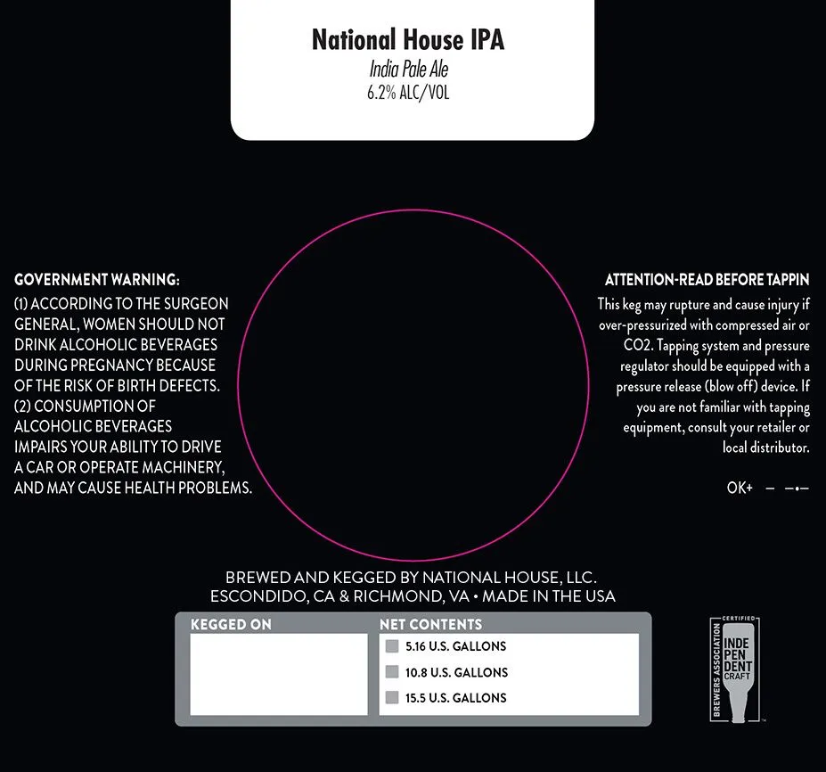 National House IPA — full label as filed with TTB