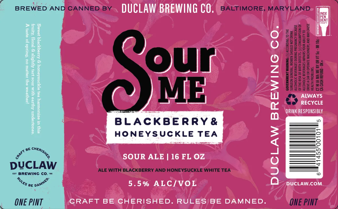 Sour Me Blackberry & Honeysuckle Tea label art — DUCLAW BREWING CO.