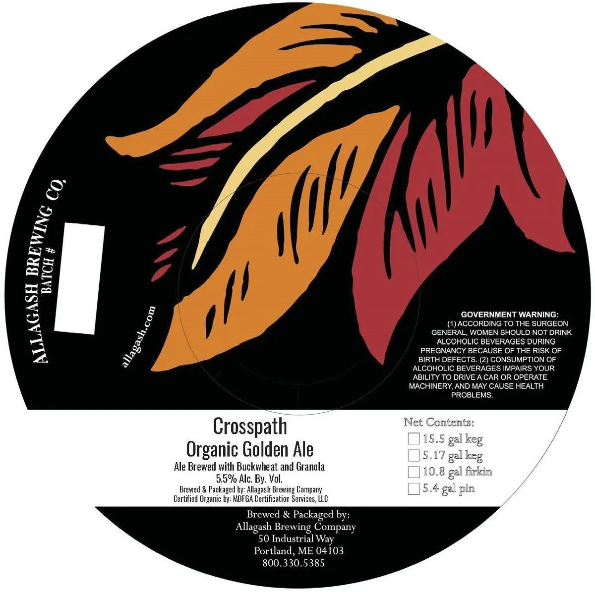 Crosspath Organic Golden Ale — full label as filed with TTB