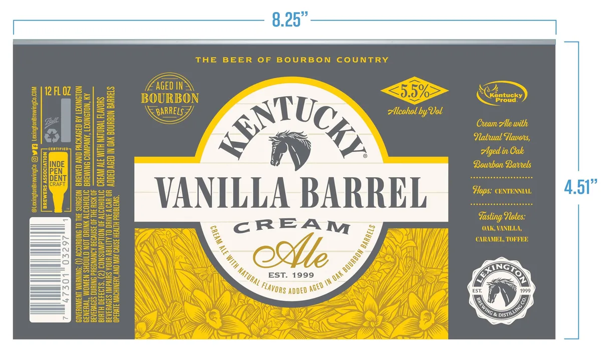 Kentucky Vanilla Barrel Cream Ale — full label as filed with TTB