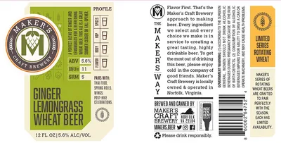Ginger Lemongrass Wheat Beer label