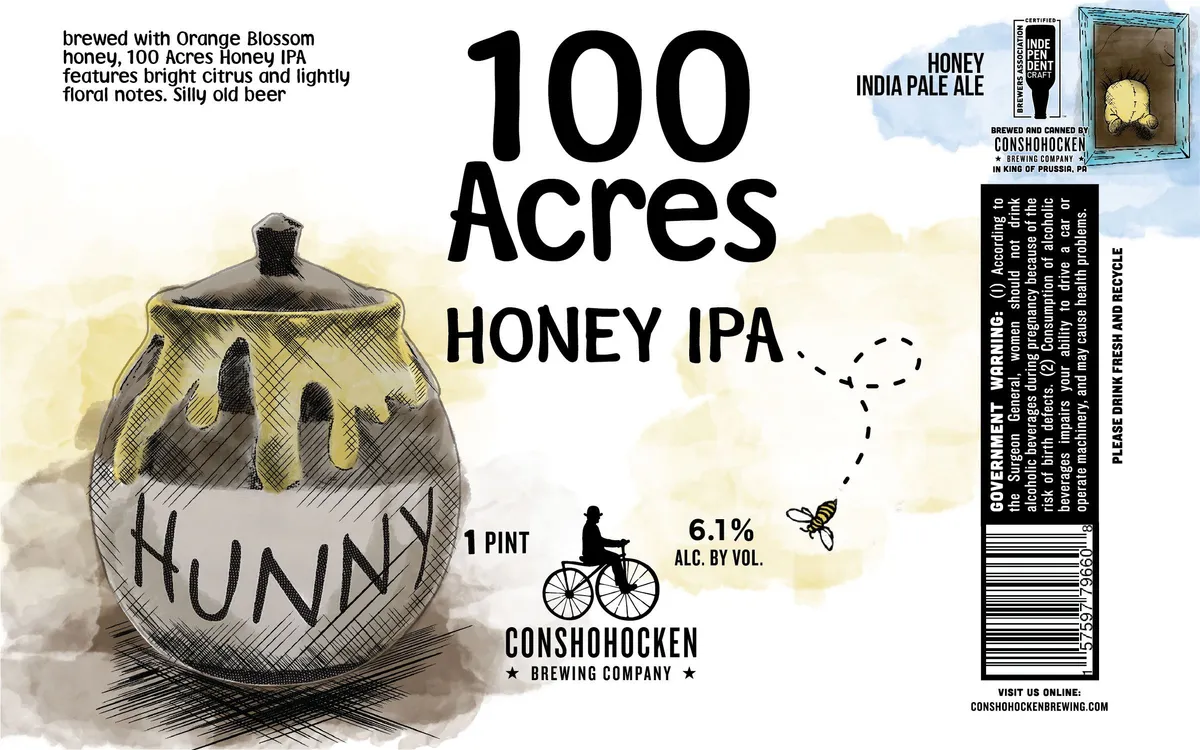100 Acres Honey IPA label art — 100 ACRES