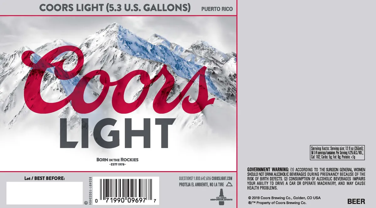 Coors Light — full label as filed with TTB