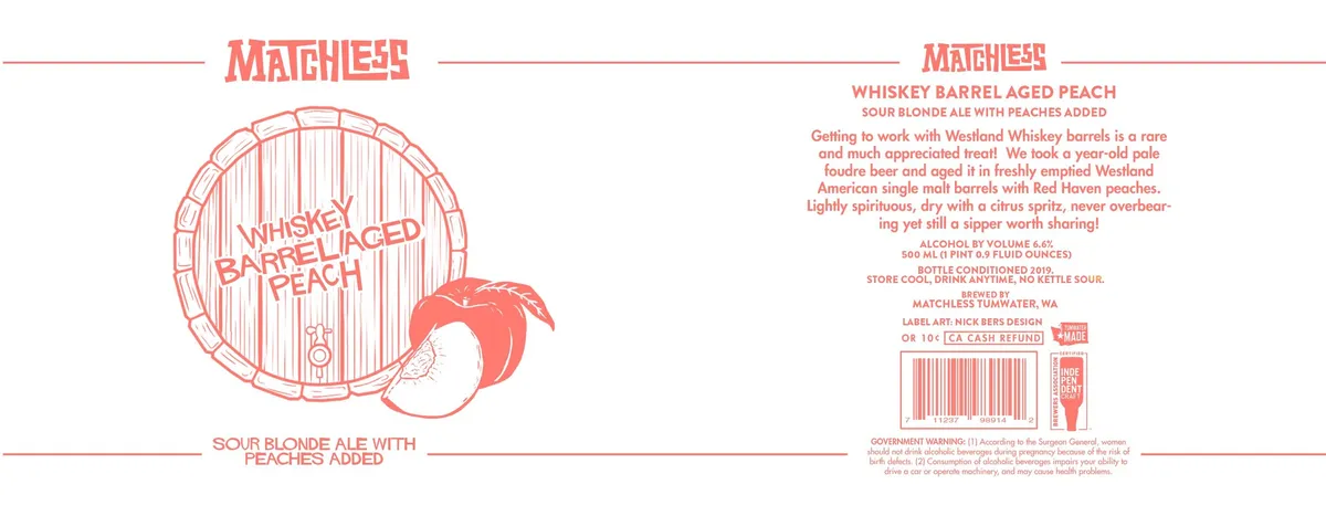 Whiskey Barrel Aged Peach label art — MATCHLESS