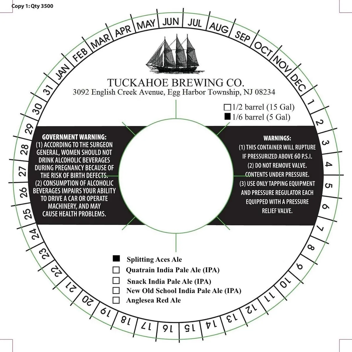 Splitting Aces Ale — full label as filed with TTB