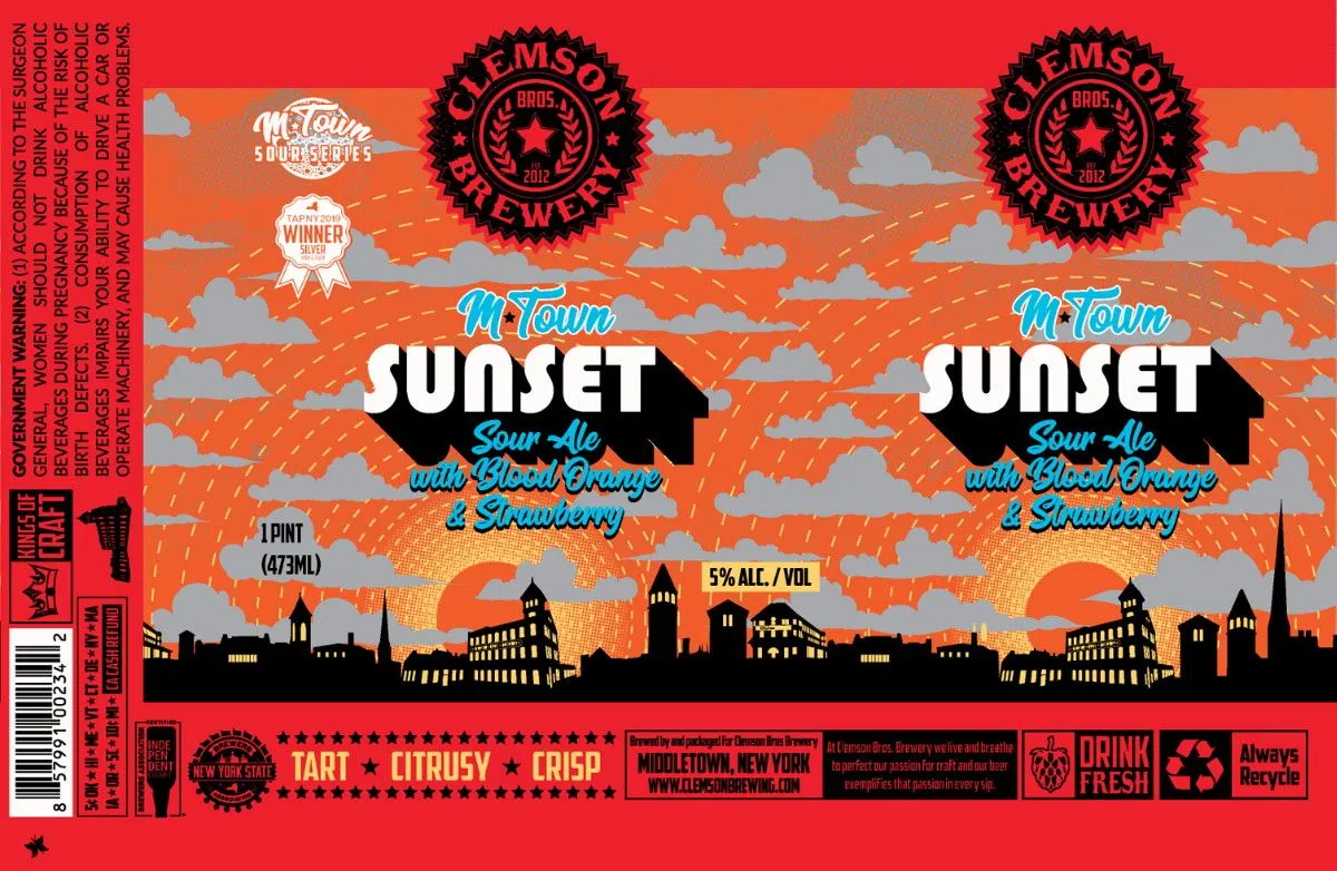 M Town Sunset label art — CLEMSON BROS. BREWERY