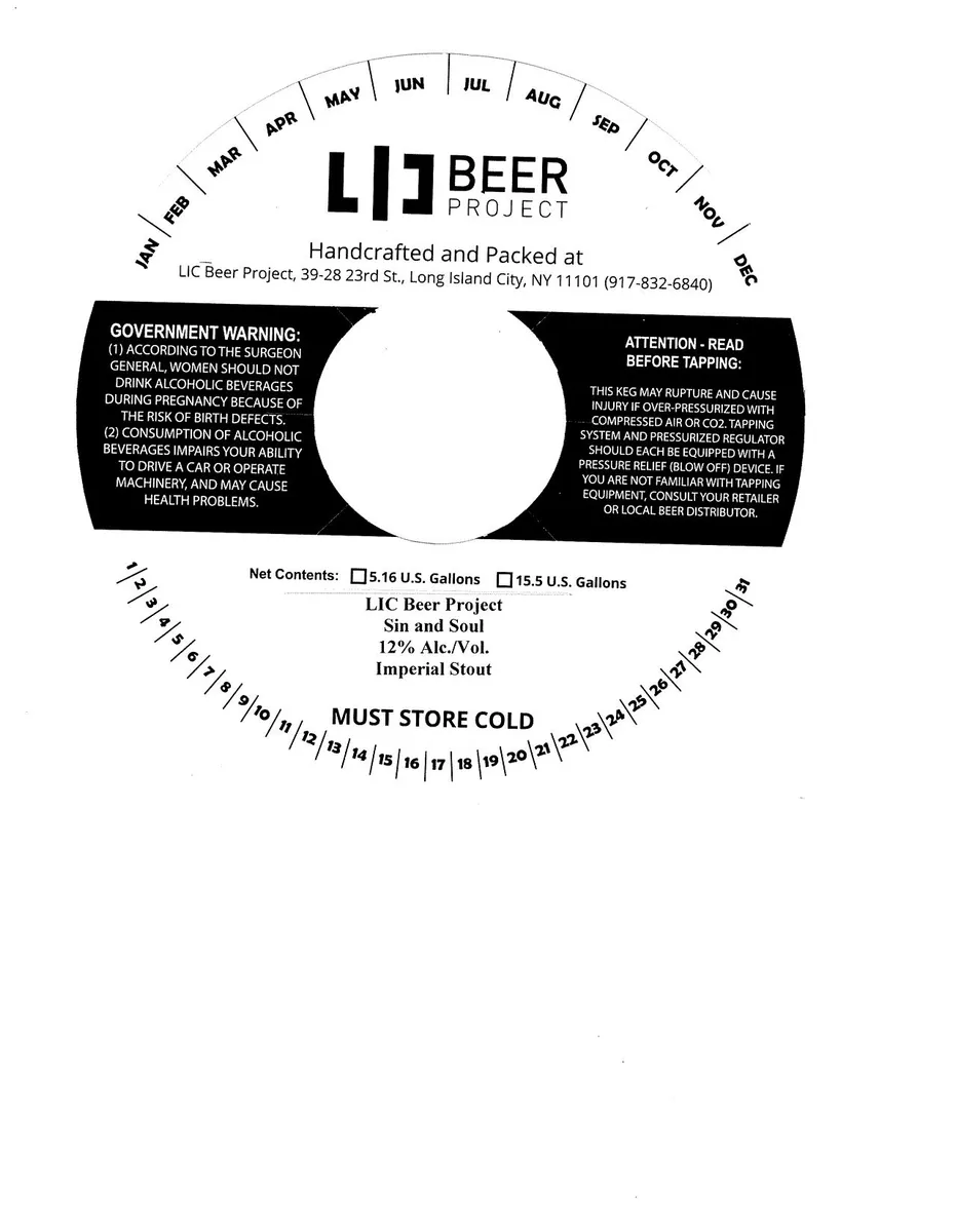 Sin and Soul — full label as filed with TTB