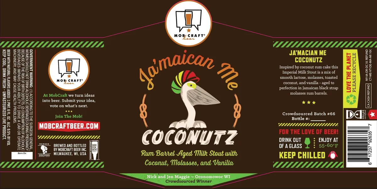 Ja'maican Me Coconutz label art — MOBCRAFT BEER INC
