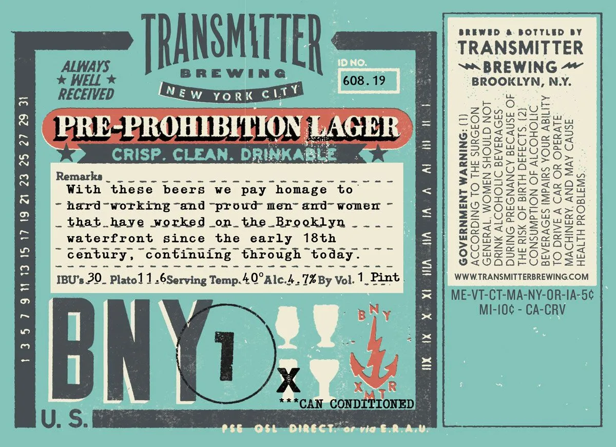 Pre-Prohibition Lager — full label as filed with TTB