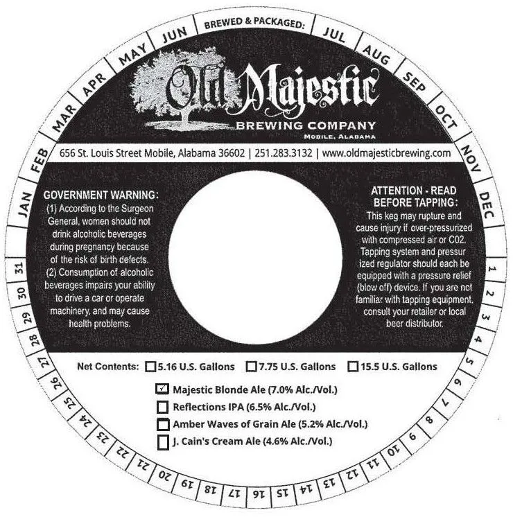 Majestic Blonde Ale — full label as filed with TTB